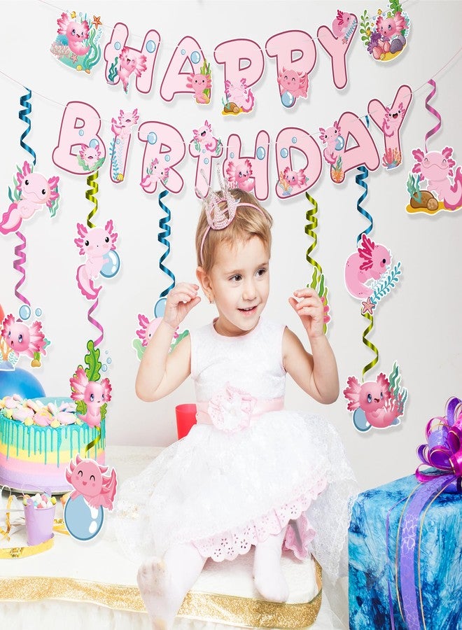 iPartyGo Axolotl Happy Birthday Banner - 12PC Pink Birthday Decor Backdrop Sign Party Supplies Set Cute Animals Photo Background Supplies Hanging Swirls Decorations Girls Boys Women Men Children Kids - Image 3
